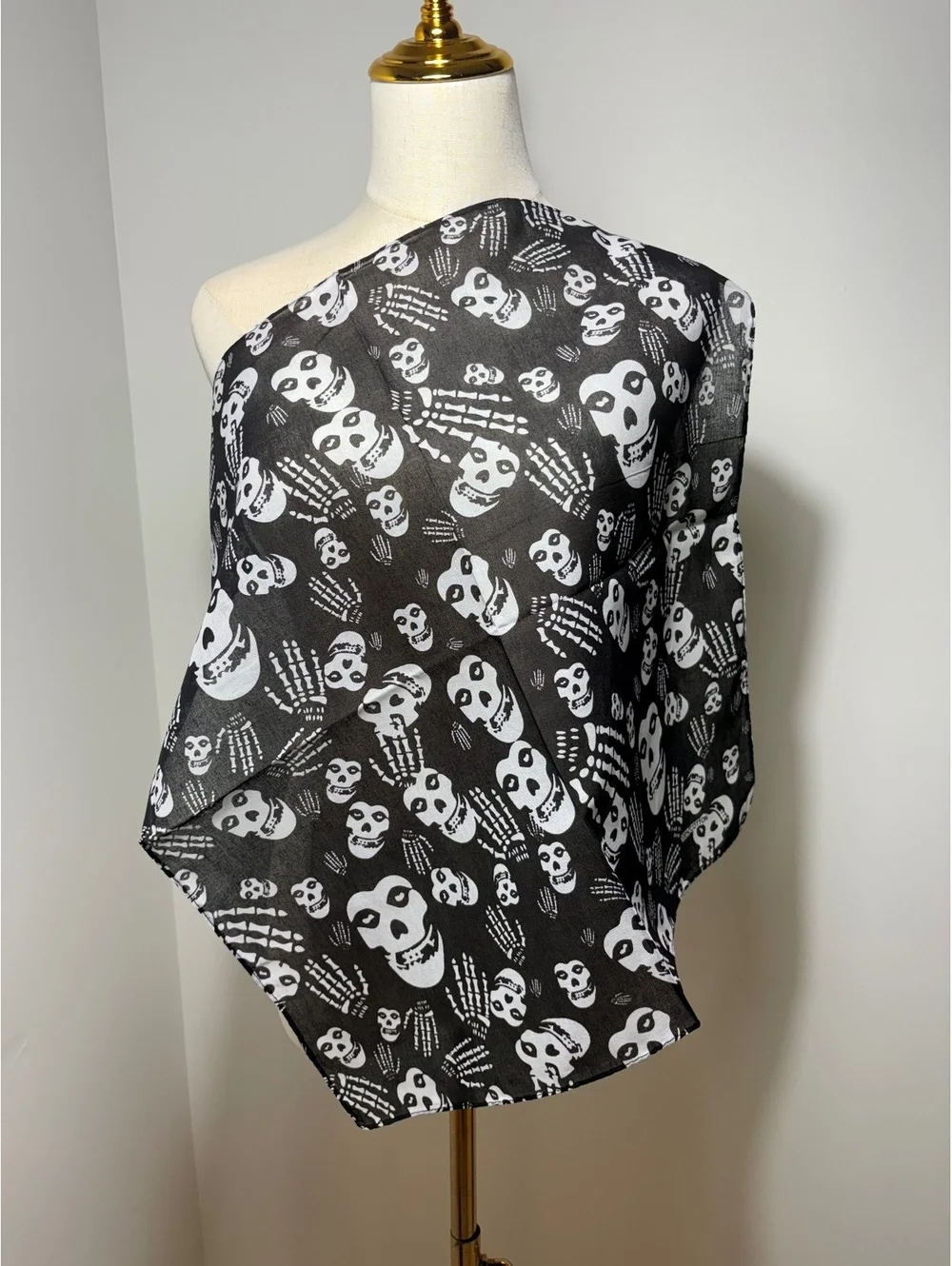 Black and White Skull and Skeleton Hand Pattern Cotton Scarf